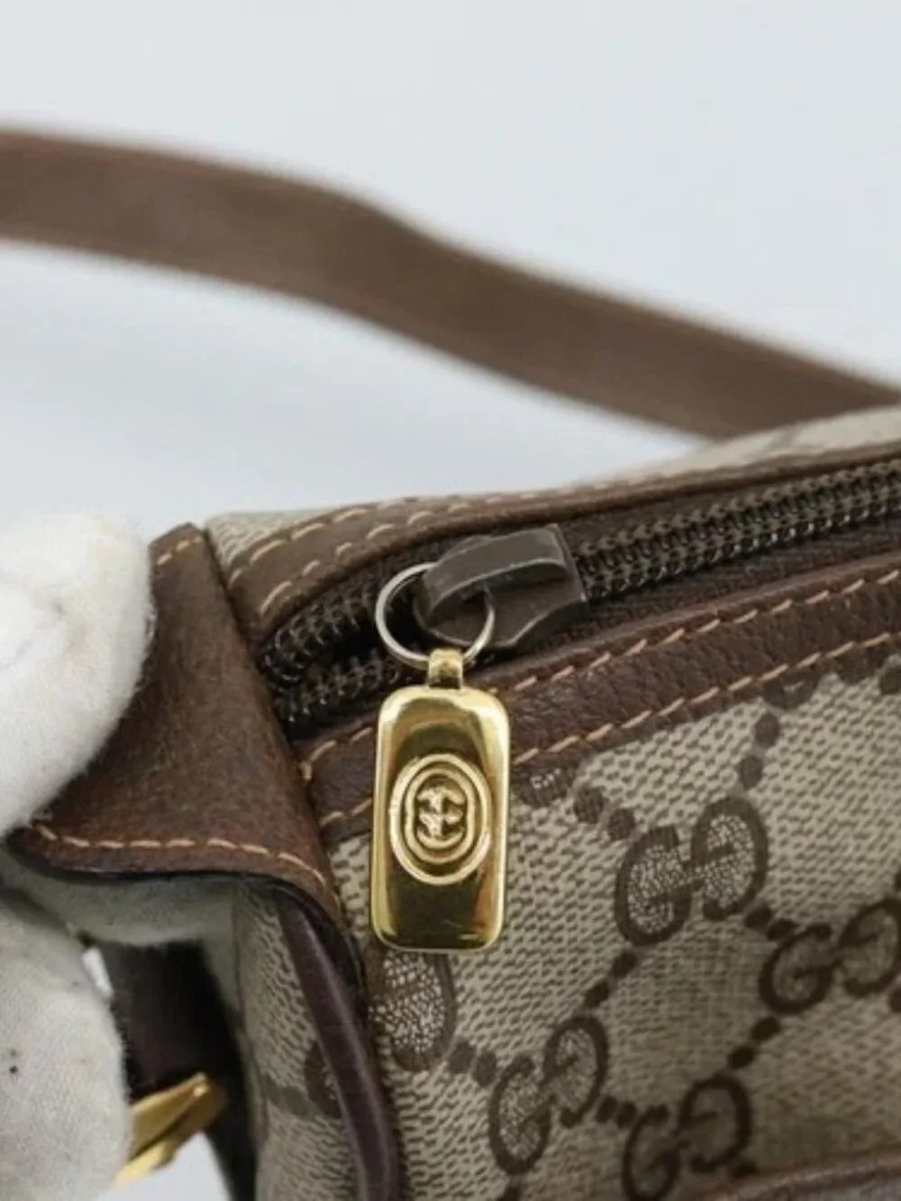 GUCCI GG Supreme Web Sherry Line Bag PVC Beige Gold 89 02 077 Auth ep15007